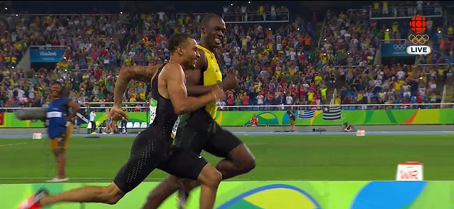 De Grasse And Bolt In Rio Olympc,Bromance,Rio Olympic 2016, De Grasse hugged Bol