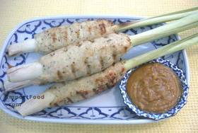 BBQ ground Thai chicken on lemongrass spears w/ peanut sauce,American-Thai / AsianMenu price, MailBox, Phone Number, food consumption 
