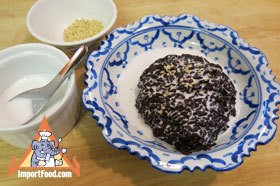 Thai Black Sticky Rice with Sweet Coconut Milk, "Khao Neeo Dahm",Appetizers / DessertMenu price, MailBox, Phone Number, food consumption 