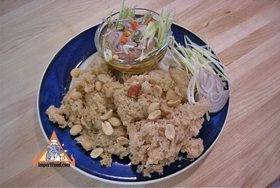 Catfish with Green Mango Salad, "Pla Dook Foo",SeafoodMenu price, MailBox, Phone Number, food consumption 