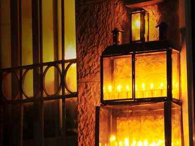 Hanukkah candles at a front door, Jerusalem, Israel (©imagebroker.net/Superstock)
